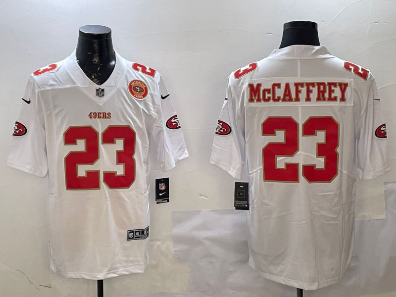 Men San Francisco 49ers #23 Mccaffrey White gold Fashion 2025 Nike Limited NFL Jersey style 5